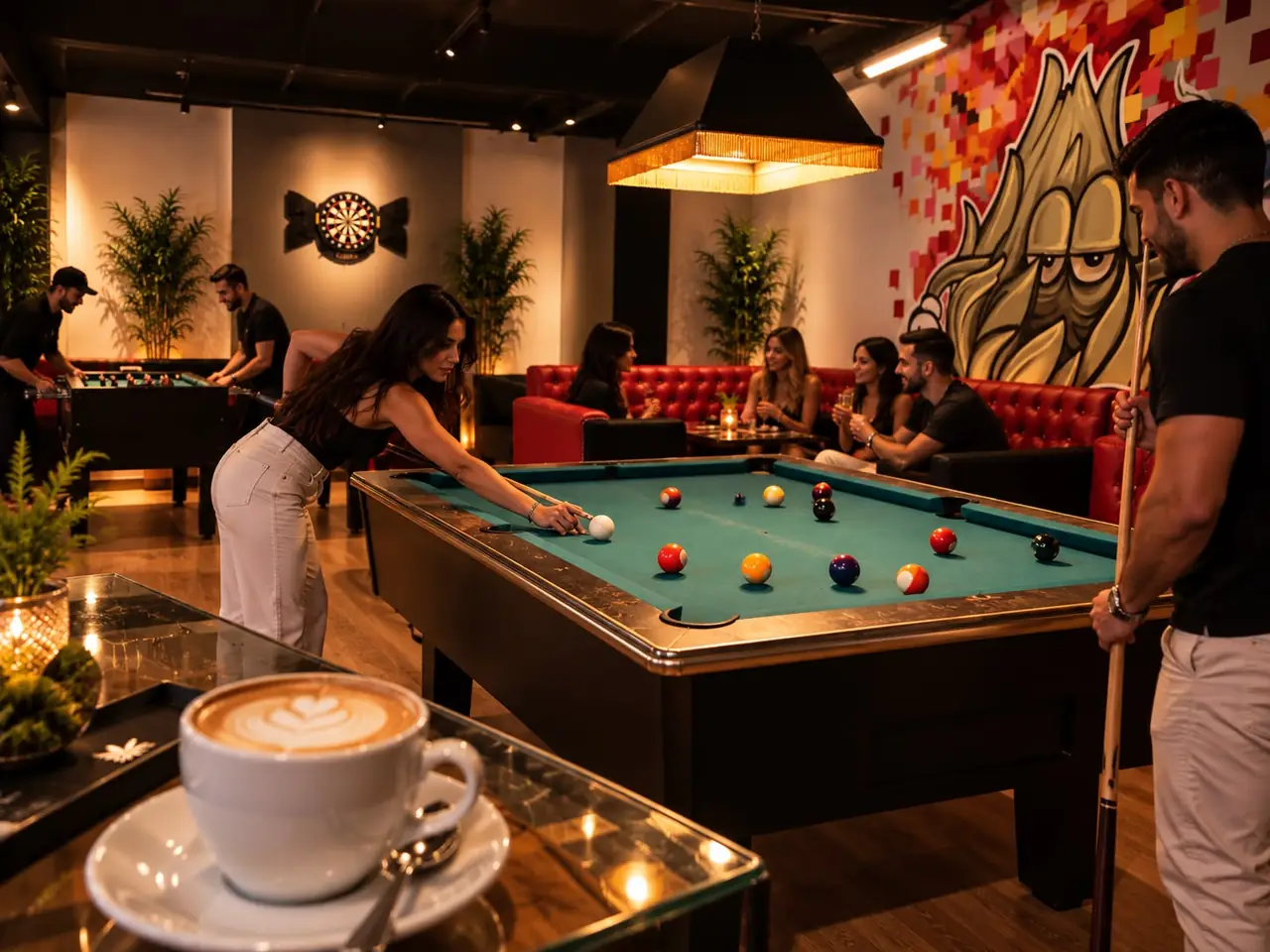 Socios jugando al billar en el salón de Bangalore Cannabis Club Madrid